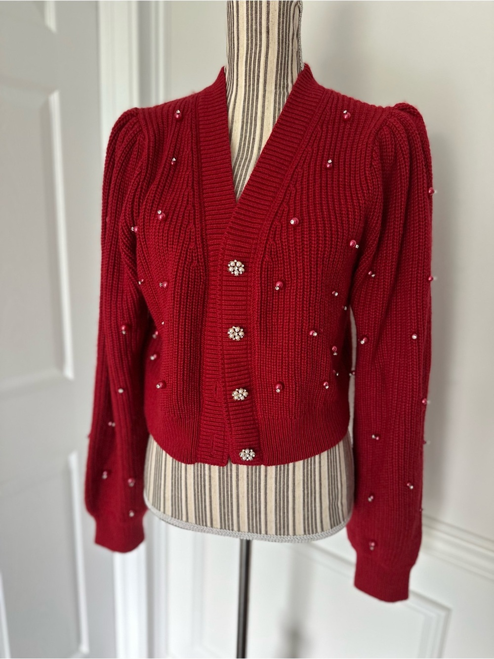ASTR the Label Delsie Embellished Cardigan Red M
